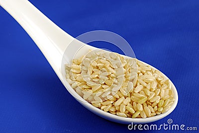 A spoonful of uncooked brown rice Stock Photo