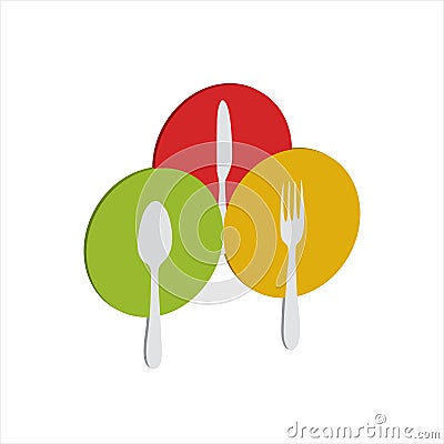 spoons and forks and knives in each colored plate Vector Illustration