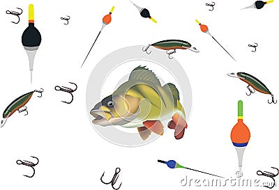 Sport accessories fishing tackle bass perch Vector Illustration