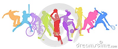 Sport Active Fitness Sports Silhouette People Set Vector Illustration