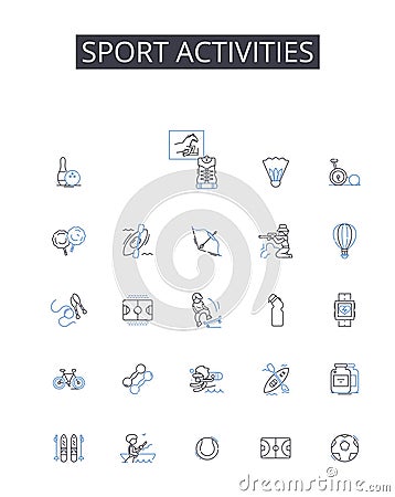 Sport activities line icons collection. Exercise routines, Leisure pursuits, Recreational pastimes, Athletic endeavors Vector Illustration