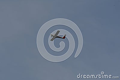 Sport Airplane in Sky passing by flight propeller aviation small Stock Photo