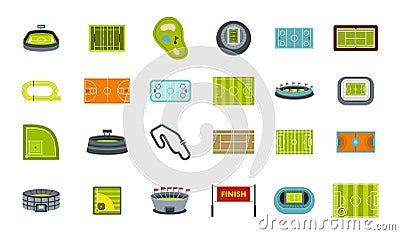 Sport arena icon set, flat style Vector Illustration