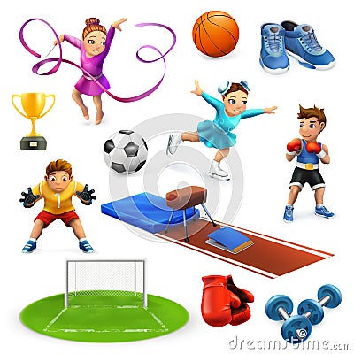 Sport, athletes and equipment Vector Illustration