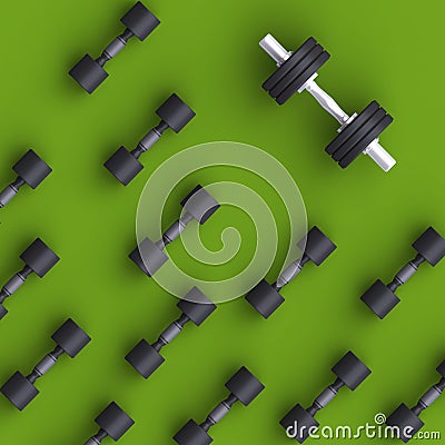 Sport background with black dumbells over simple background. Cartoon Illustration