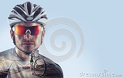 Sport backgrounds. Heroic Cyclist portrait. Stock Photo