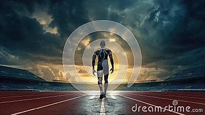 Sport backgrounds. Sprinter on the start line Generative AI Stock Photo