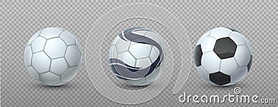 Sport ball. Realistic football equipment. 3D objects for active games on transparent background. Competition symbol or Vector Illustration
