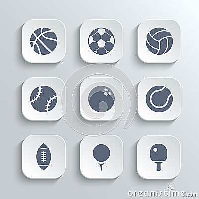 Sport balls icon set - vector white app buttons Vector Illustration