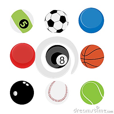 9 Sport Balls Vector Illustration