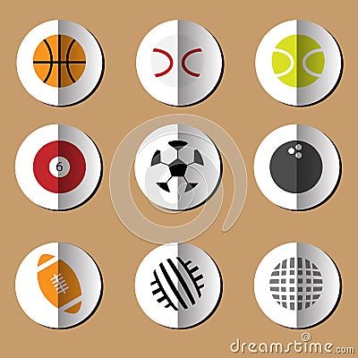 Sport Balls papaer fold icons set Vector Illustration