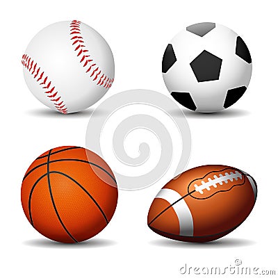 Sport balls silhouettes isolated. Football, basketball, rugby, baseball Vector Illustration