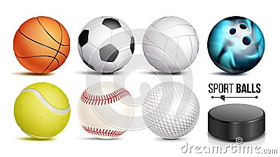 Sport Ball Set Vector. 3D Realistic. Popular Sports Balls Isolated On White Background Illustration Vector Illustration