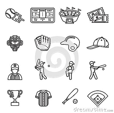 Baseball icons set. Thin line style stock vector. Vector Illustration