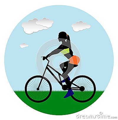 Sport Beautiful Girl rides a Bicycle in the Countryside Vector Illustration