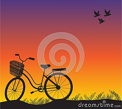 Sport bike vintage sunset vector illustration and silhouette. Vector Illustration