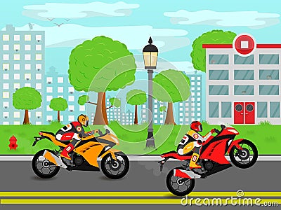Sport bikes on the streets of the city. Stock Photo