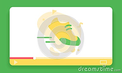 Sport blogger icon. Sneaker running shoe flat image in video player frame. Fitness influencer icon. Vector Illustration