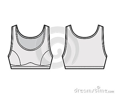 Sport Bra lingerie top technical fashion illustration with wide shoulder straps. Flat brassiere template Vector Illustration