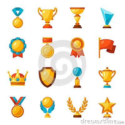 Sport or business trophy award icons set Vector Illustration