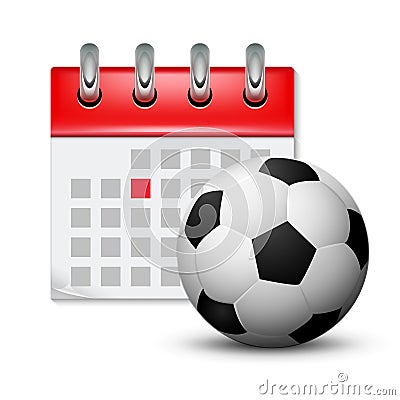 Sport calendar and soccer realistic foot ball. Month date schedule competition event. Football calendar icon Vector Illustration