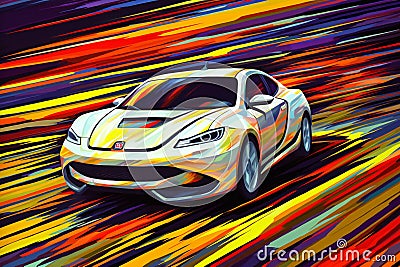 Sport car on colorful abstract background Cartoon Illustration