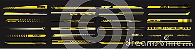 Sport car decal stripes. Speed lines, racing tuning strips and car sticker vector set Vector Illustration
