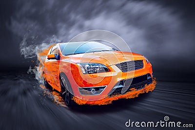 Sport car in fire Stock Photo