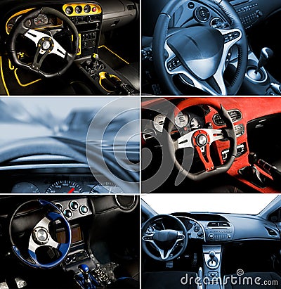 Sport car interior collage Stock Photo