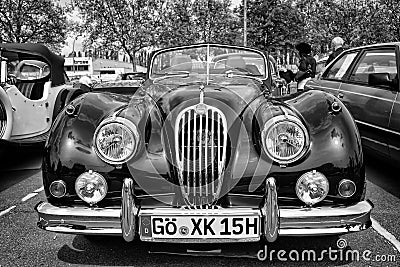 Sport car Jaguar XK140 Roadster, (black and white) Editorial Stock Photo