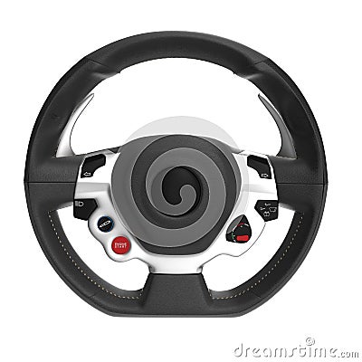 Sport Car Steering Wheel on white. Front view. 3D illustration Cartoon Illustration