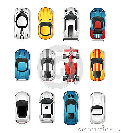 Sport Cars Top View Set Vector Illustration