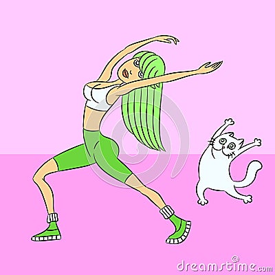 Sport with the cat. Vector illustration. Vector Illustration