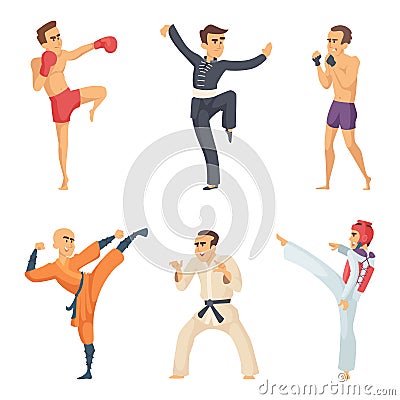 Sport characters in action poses. Taekwondo karate fighters Vector Illustration