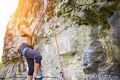 Sport climbing outdoors. Stock Photo