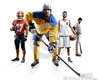 Sport collage american football basketball baseball ice hockey etc Stock Photo