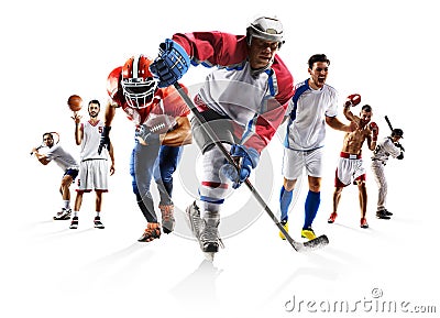 Sport collage boxing soccer american football basketball baseball ice hockey etc Stock Photo