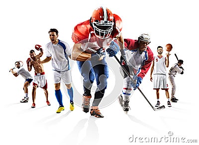 Sport collage boxing soccer american football basketball baseball ice hockey etc Stock Photo