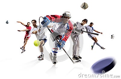 Sport collage volleyball tennis football baseball ice hockey soccer etc Stock Photo