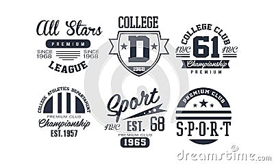 Sport college club logo design set, vintage premium championship, sport club emblem or badge vector Illustration Vector Illustration