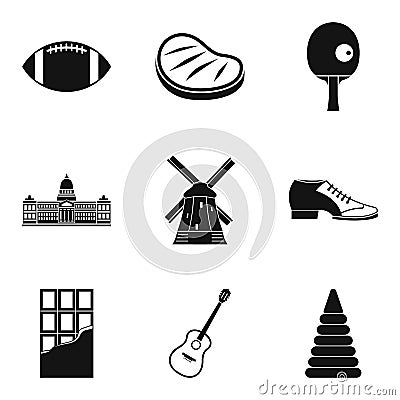 Sport in college icons set, simple style Vector Illustration