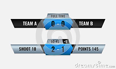 Sport competition scoreboard vector design for lower third television broadcast graphic template Vector Illustration
