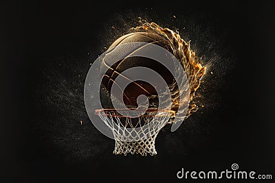 Sport concept. Basketball. Scoring basket with black background and empty space. Generative AI Stock Photo
