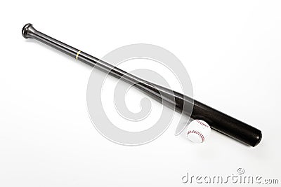 Sport Concepts. Full Length Closeup of Brown Wooden Baseball American Bat Along With Leather Ball Placed Together Over White Stock Photo