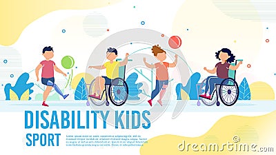 Sport for Disabled Children Flat Vector Banner Vector Illustration