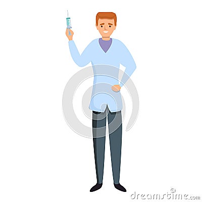 Sport doctor with syringe icon, cartoon style Vector Illustration