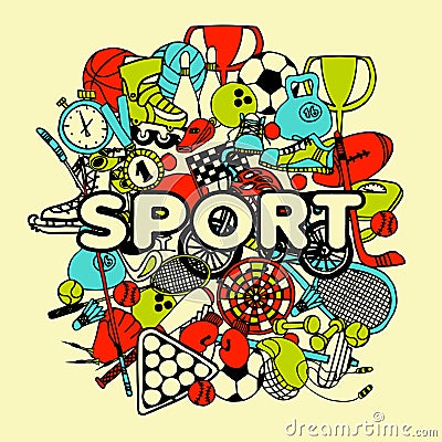 Sport Doodle Collage Vector Illustration