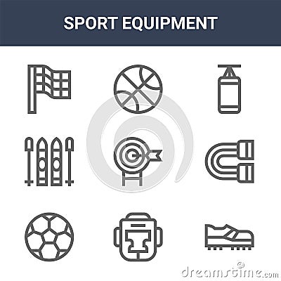 9 sport equipment icons pack. trendy sport equipment icons on white background. thin outline line icons such as football shoes, Vector Illustration