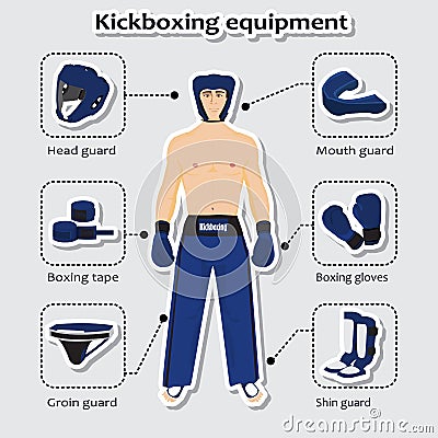 Sport equipment for kickboxing martial arts Vector Illustration