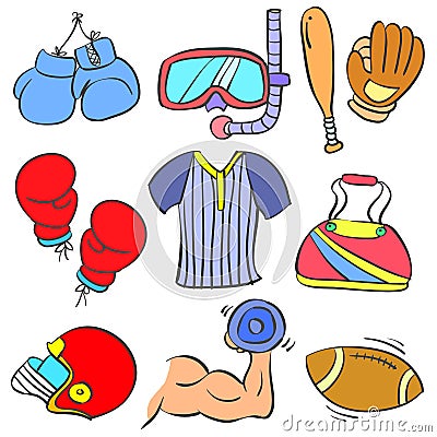 Sport equipment various doodle style Vector Illustration